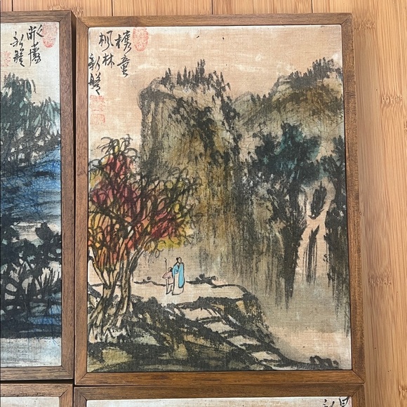 NWT set 4 Vintage Batique Chinese Reproductions hand painted wood frame 9” x 12” - Picture 3 of 8